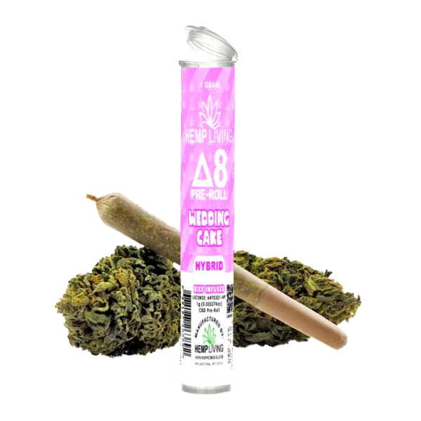 Hemp Living – Delta 8 Flower 1g Pre-Roll – Wedding Cake High Potency Kief Infused