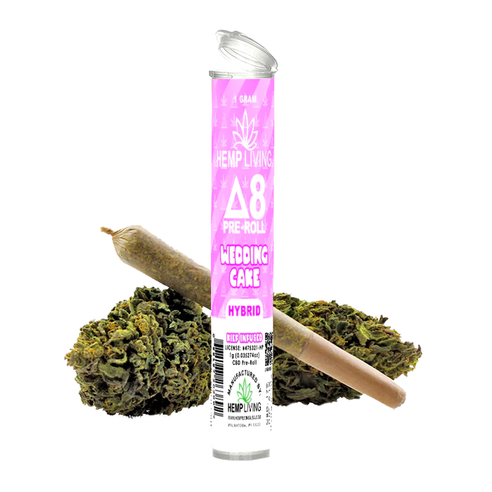 Hemp Living – Delta 8 Flower 1g Pre-Roll – Wedding Cake High Potency Kief Infused