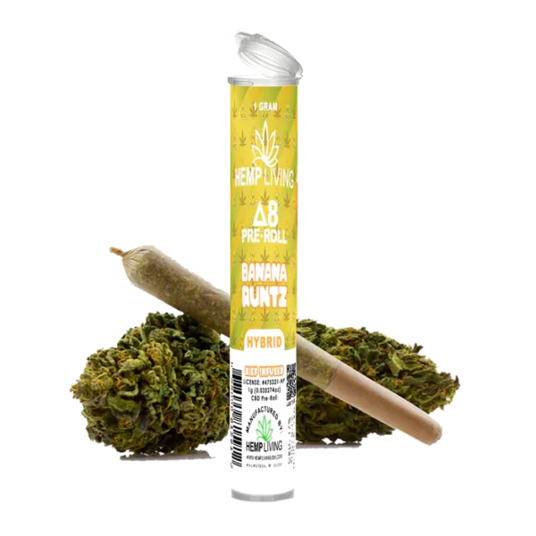 Hemp Living – Delta 8 Flower 1g Pre-Roll – Banana Runtz High Potency Kief Infused