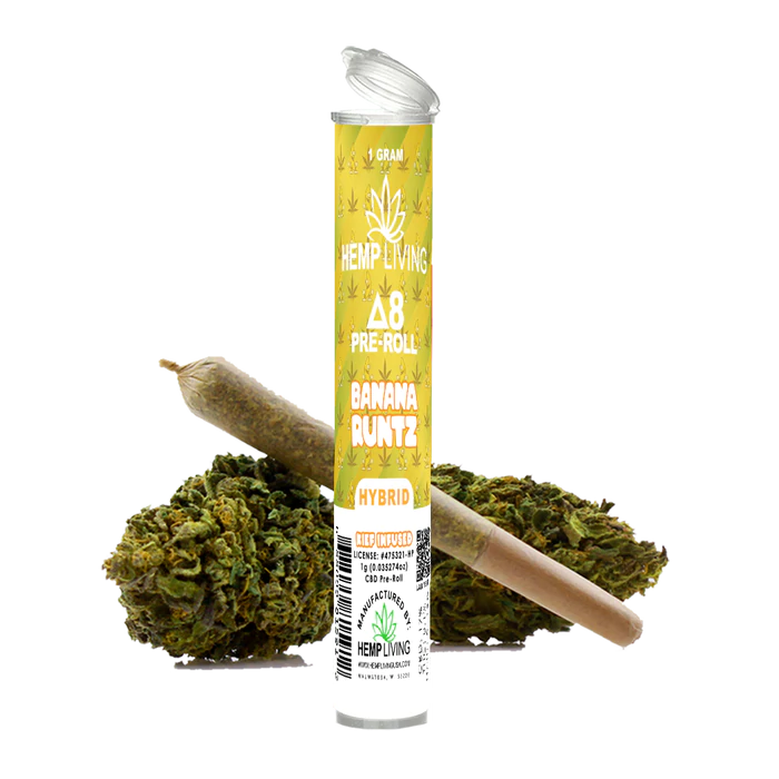 Hemp Living – Delta 8 Flower 1g Pre-Roll – Banana Runtz High Potency Kief Infused