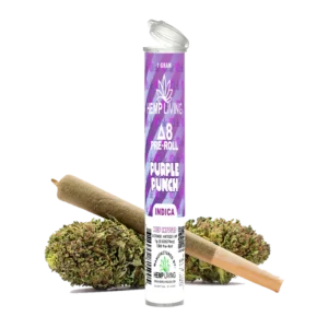Hemp Living – Delta 8 Flower 1g Pre-Roll – Purple Punch High Potency Kief Infused