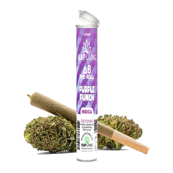 Hemp Living – Delta 8 Flower 1g Pre-Roll – Purple Punch High Potency Kief Infused