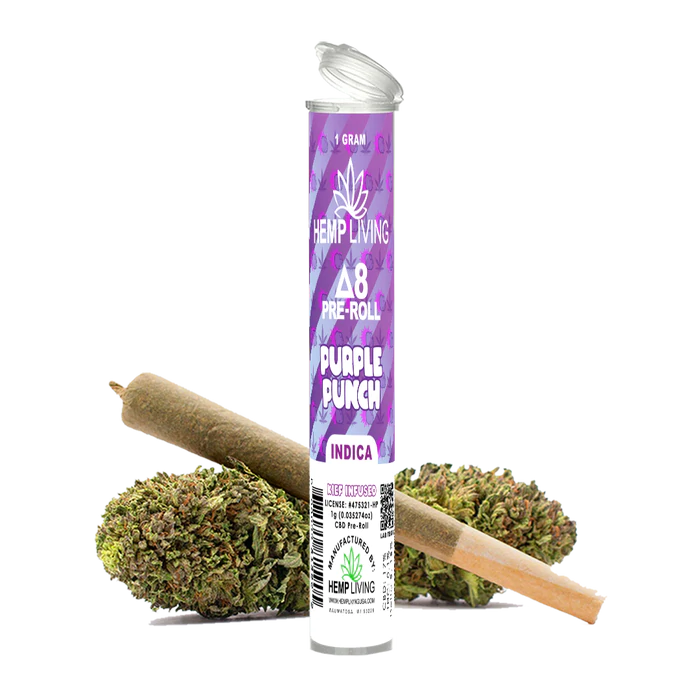 Hemp Living – Delta 8 Flower 1g Pre-Roll – Purple Punch High Potency Kief Infused